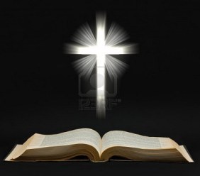 Open Bible with Shining Cross